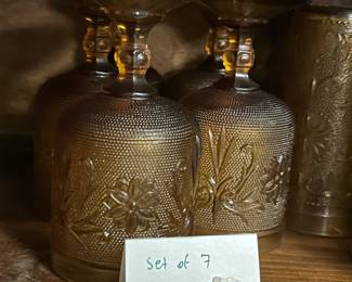 #118 7 gold embossed stemmed water glasses $25.00
