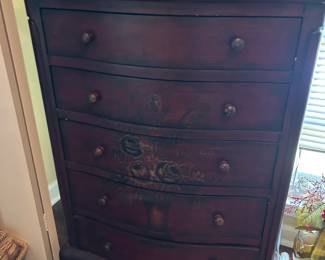#33 5 drawer curve front rose on front chest of drawer 17x27x38 $65.00