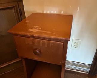 #28 as is finish side table with 1 drawer 13 sq x 24 $25.00