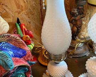 #203 hobnail white lamp 17 tall $30.00