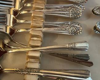 #97 Rogers mixture silver plate flatware 64 piece in wood box with drawer $120.00