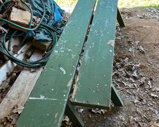 #233 2 wood green painted benches 72 long $40.00