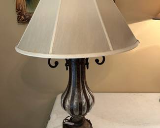 #130 metal and glass base lamp w shade 32 tall $75.00