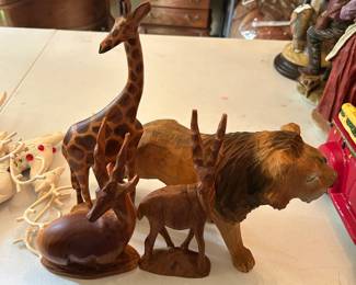 #129 4 piece wood wild life animal Giraffine, 2 elk 8-12 tall $30.00