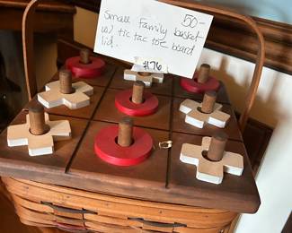 #76 Longaberger basket small family w tic tac toe board on lid $50.00