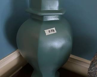 #88 ceramic blue green ginger jar with lid 21 tall $30.00