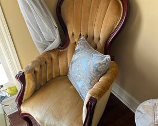 #10 pair of yellow rose back velet seat chairs 44 tall $200.00