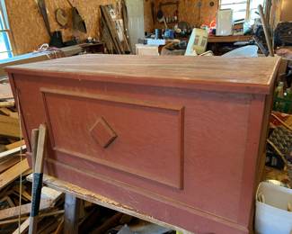 #221 tool shed red painted cedar chest 37x19x18 $45.00