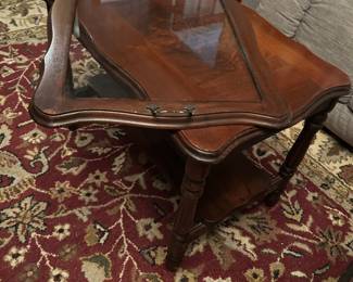 #38 glass tray display coffee table with shelf 25x17x19 $75.00