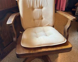 #155 oak desk chair with cushions $35.00