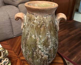 #122 Ceramic pot with handles 12 tall $20.00