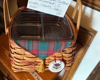 #78 Longaberger small gathering basket Christmas 2000 ornament 2 plastic insert fabric liner $24.00