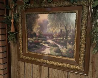 #56 print of water with bridge 26x30 Gold frame $75.00