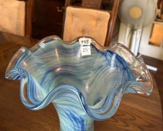 #83 blown glass blue green 12 tall $25.00