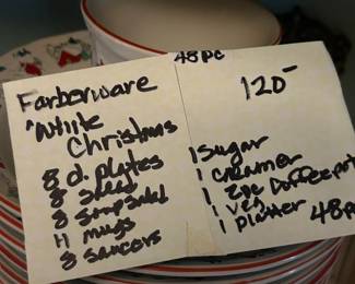 #100 Farberware White Christmas China 48 pieces $120.00