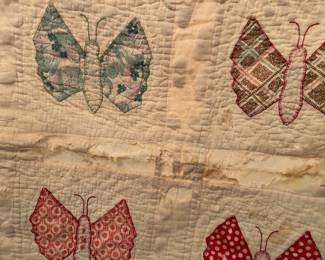 #146 82x92 butterfly quilt scrappie as is $75.00