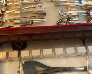 #97 Rogers mixture silver plate flatware 64 piece in wood box with drawer $120.00