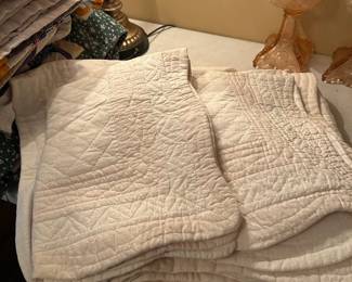 #148 machine made cream with fruit puff on top as is stained w 2 shames 90x88 with 2 shames $75.00
