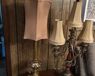 #45 tall glass lamp with prisms 36 tall $40.00
