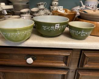 #104 3 piece Pyrex bowls, green $30.00
