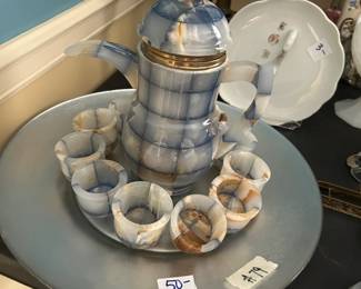 #79 onyx tea set with12 cups on tray $50.00