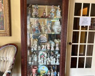 #19 glass from display cabinet w 4 glass shelves lighted with side door open 37x14x80 $275.00
