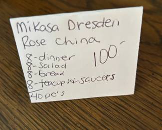#94 Mikasa Dresden Rose China, 40 pieces $100.00