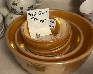 #101 set of 5 peach glow bowls $50.00