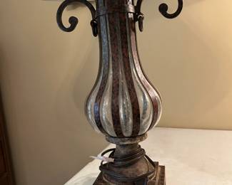 #130 metal and glass base lamp w shade 32 tall $75.00