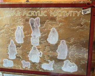 #197 clear Acrylic nativity set in box $20.00
