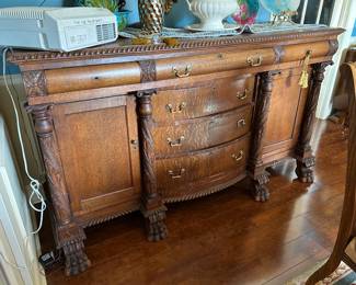 #3 Antique buffet w 6 drawer 2 doors lion feet tiger oak 72x24x42 $275.00