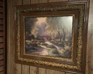 #56 print of water with bridge 26x30 Gold frame $75.00