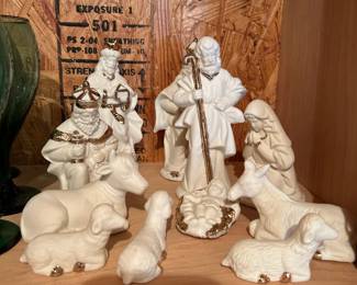#182 11 piece white ceramic nativity set 6 inch tall $30.00