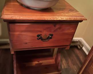 #34 1 drawer cedar end table 16x14x26 $30.00