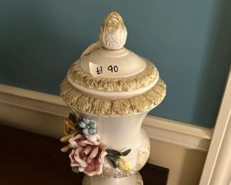 #90 Capa demon ginger jar with flowers 12 inch tall with lid $30.00