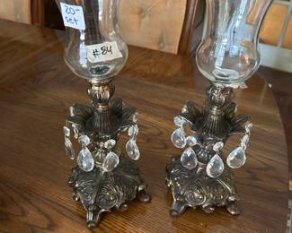 #84 pair metal chandler holder with prisms 14 tall $20.00