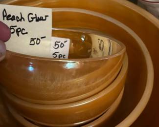 #101 set of 5 peach glow bowls $50.00