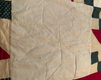 #137 machine piece hand stitched red green white square strip pattern 72x92 $100.00