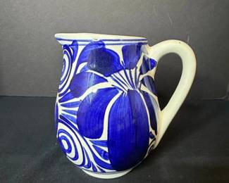 Talavera Mexican Pottery Blue and White Pitcher
