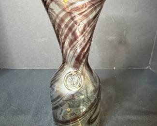MidCentury Murano Style Swirl Glass Vase with Applied Prunt