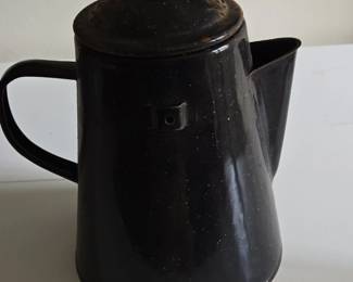 Vintage Black Speckled Enamelware Coffee Pot with Percolator