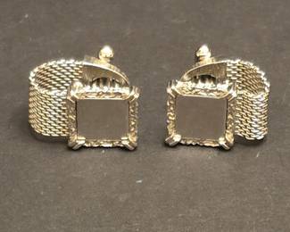 Vintage Silver Tone Mesh Wrap Cufflinks