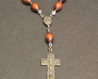 Vintage Wooden Bead Rosary with Arma Christi Crucifix