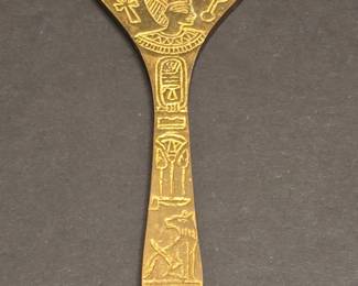 Egyptian Revival Brass Bottle Opener with Pharaoh and Hieroglyphs