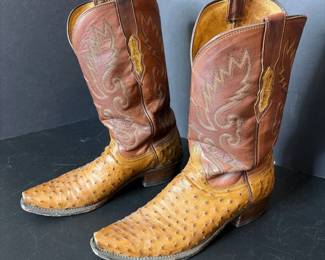 Vintage Full Quill Ostrich Western Cowboy Boots