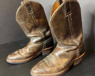 Vintage Brown Leather Western Cowboy Boots Justin Boots