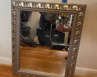 Ornate Silver Finish Rectangular Wall Mirror with Leaf Motif