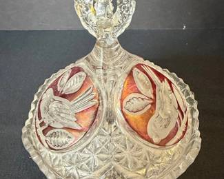 Vintage Hofbauer Byrdes Collection Ruby CuttoClear Glass Covered Dish second image