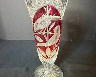 Hofbauer Byrdes Collection Ruby Flashed Glass Vase and Covered Dish Set