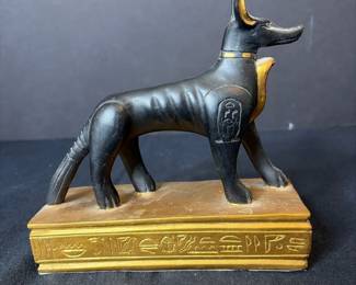 Egyptian Revival Anubis Figurine with Hieroglyphic Base